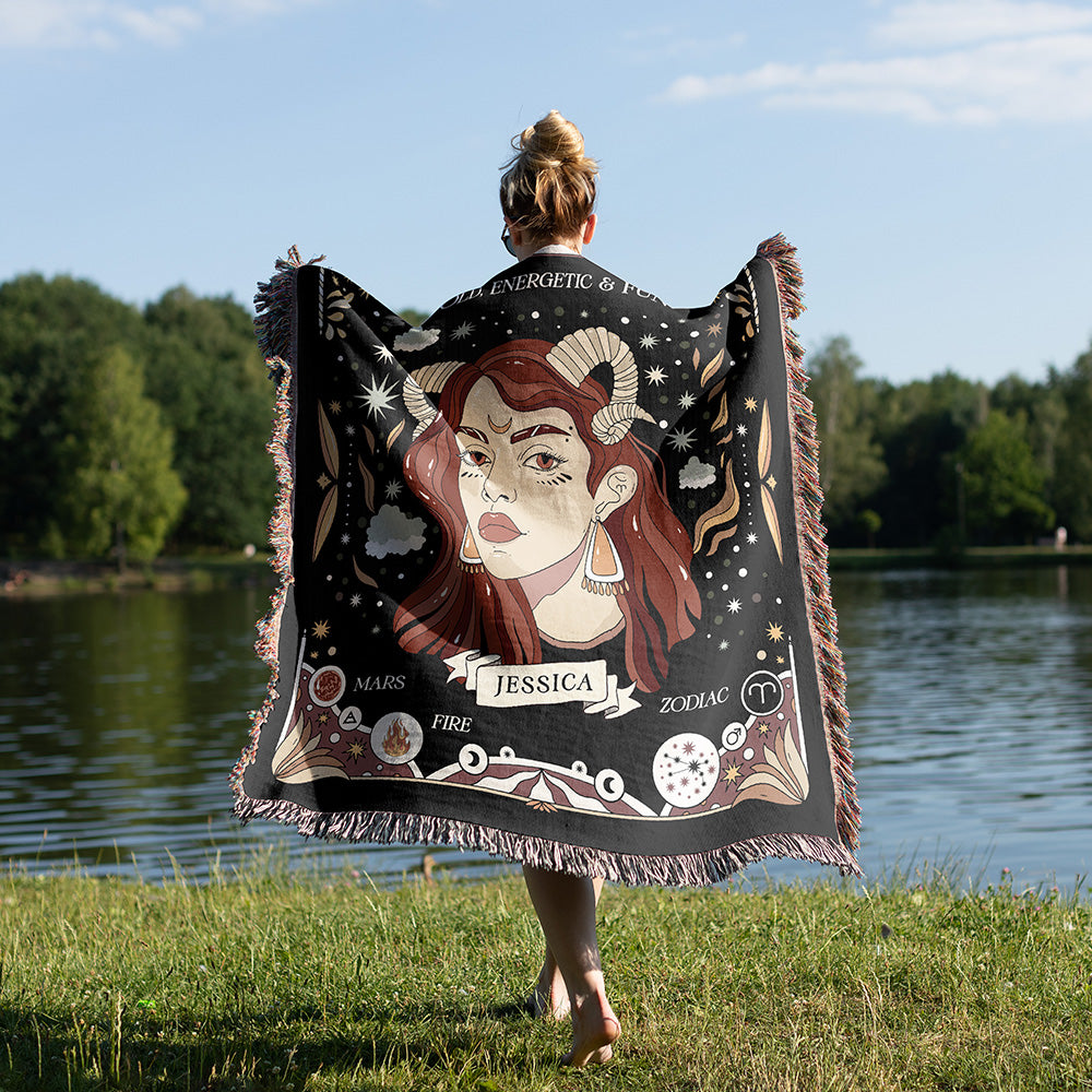 Personalized Aries Female Throw Blanket - PixelPod