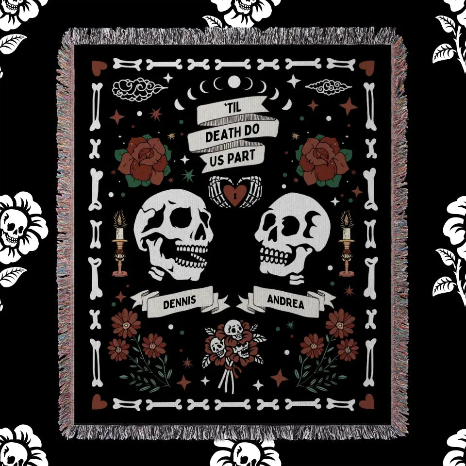 Personalized Skull Love Couples Throw Blanket