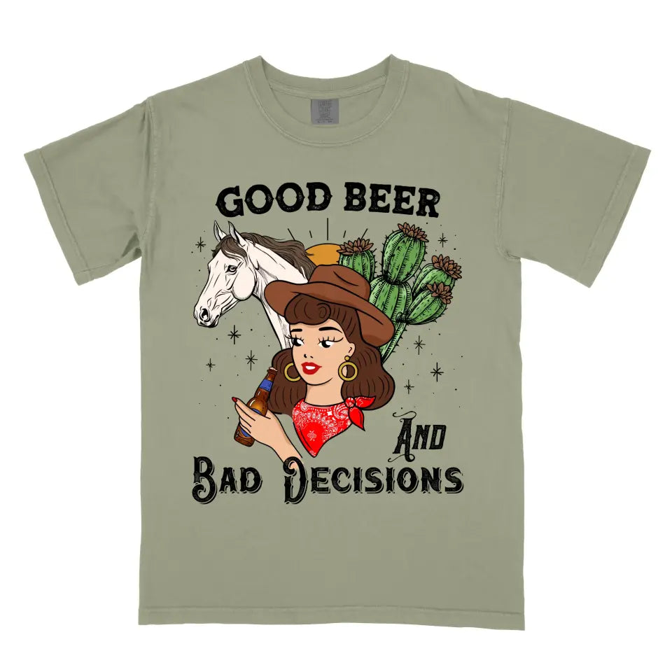 Personalized Good Beer & Bad Decisions Vintage Western Cowgirl Shirt