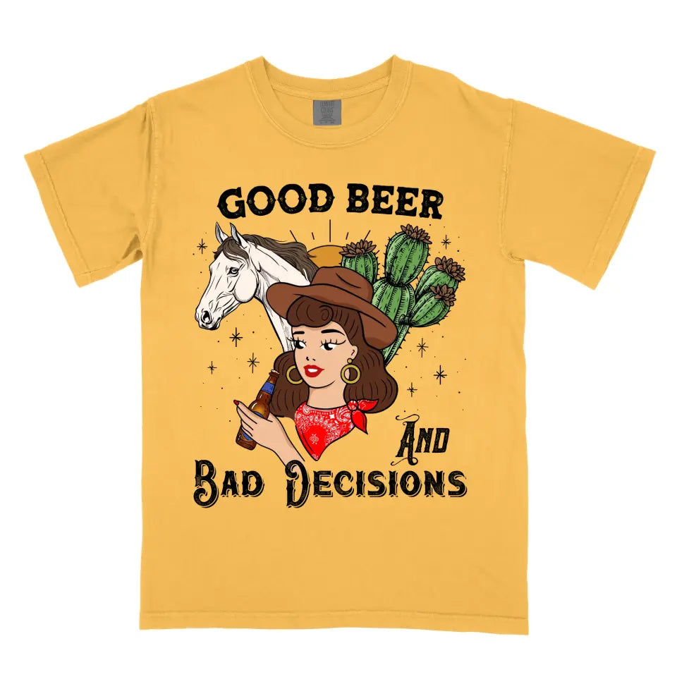 Personalized Good Beer & Bad Decisions Vintage Western Cowgirl Shirt
