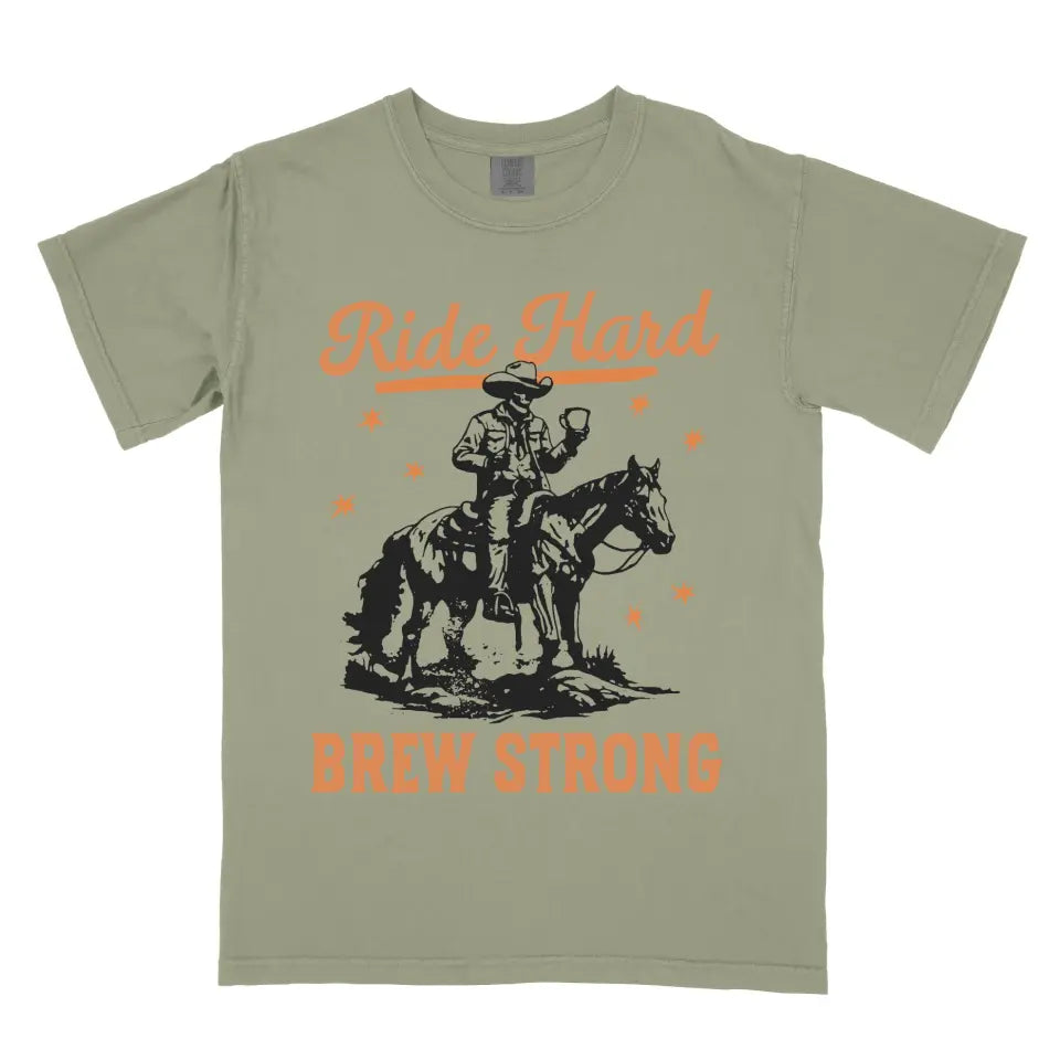 Ride Hard Brew Strong Vintage Western Skeleton Cowboy Coffee Shirt