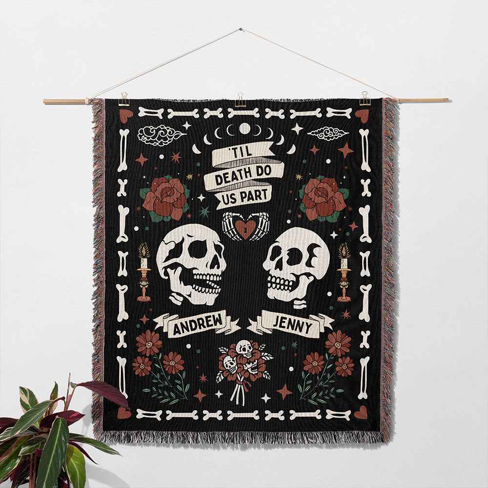 Personalized Love Skull Couple Throw Blanket - PixelPod